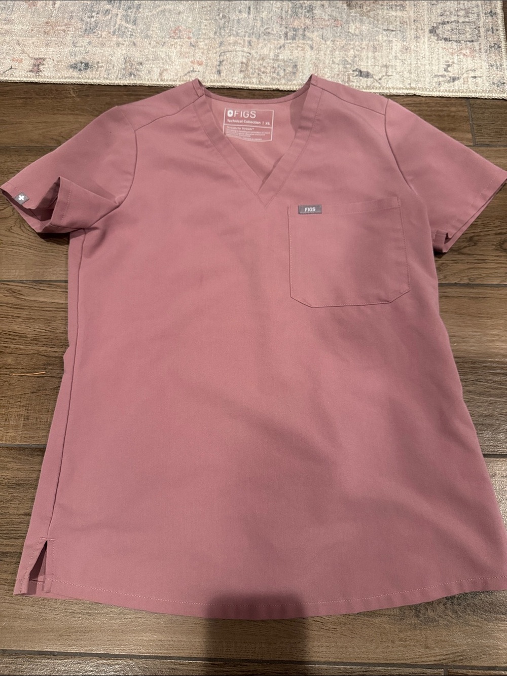 Figs Short Sleeve V-Neck Scrub Top in Dusty Rose or mauve color